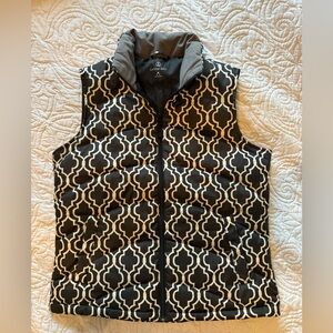 Lands’ End Quilted Down Puffer Vest | Black & Ivory Print | Women’s M